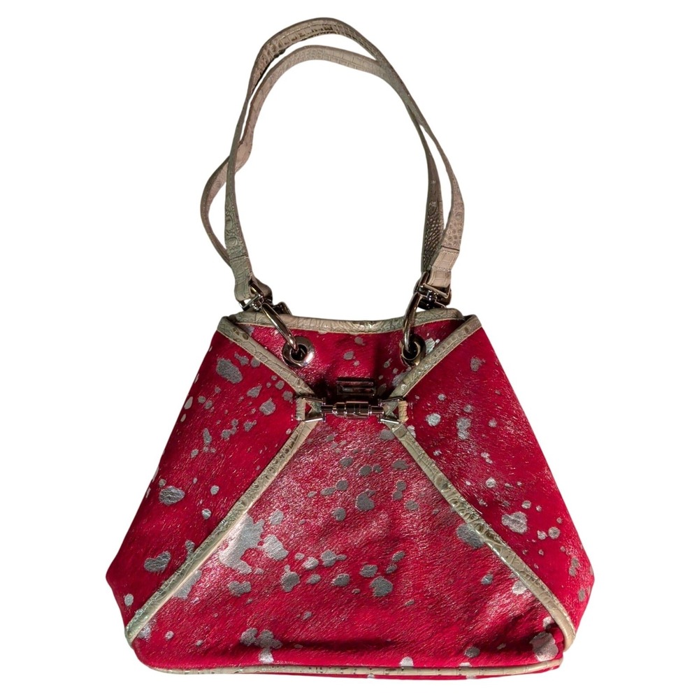 BSwanky B Swanky Handbag Backpack Red Silver Calf Hair Leather Cowhide Bohemian